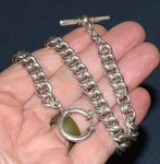 Vintage Thick Heavy Sterling Silver 16" Pocket Watch Chain T-bar & Round Clasp. Fixed Price $399.99.