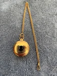 Vintage Colibri Quartz Pocket Watch Swiss Daydate Gold Hunter Chain Burl Box Nos. Fixed Price $109.99.