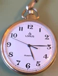 Lorus Yellow Gold Quartz Pocket Watch White Dial Arabic Numerals Chain Y131-0010. Fixed Price $100.00.