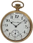 1909 Hampden 105 21J 16S Gold Filled Railroad Grade Pocket Watch. Fixed Price $664.95.