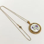 Vintage England Bone China Flower Pendant 14K Yellow Gold Filled Necklace 18". Fixed Price $34.95.