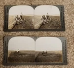 Case 10-20 Steel Wheel Tractor Plowing South Dakota Keystone Stereoview Card 2X. Fixed Price $7.99.
