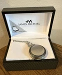 James Michael Quartz Pocket Watch Brushed Silver Black Border Photo New. Fixed Price $89.00.
