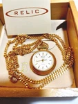 Fossil Inc Relic Pocket Pendant Watch 24" Chain 1" Round New Battery Wood Box. Fixed Price $45.99.
