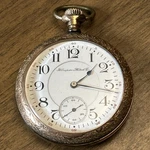 1905 Hampden Grade Wm. Mckinley Model 4 16S 21J Pocket Watch Engraved Gold Fill. Fixed Price $250.00.