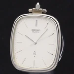 Seiko Qz 2621-5190 White Roman Dial Square Pocket Watch 2.7CM (1.06IN) Diameter. Fixed Price $82.00.