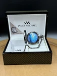 Brand New James Michael Gunmetal Gray Pocket Watch W/sunburst Blue Dial/face. Fixed Price $39.99.