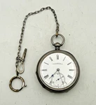 Antique 900 Silver Key Wind Swiss Pocket Watch With & Chain. Fixed Price $100.00.