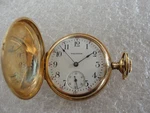 Waltham Small Pocket Watch In Double Hunter 14K Solid Gold Case, 1909. Fixed Price $1250.00.