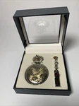 Analog Pocket Watch Silver Gold Tone Eagle Stars Flag Chain Gift Box Battery. Fixed Price $14.95.