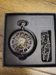 Sibosun Hand Men's 12 Window Black Pocket Watch W/chain - Nib. Fixed Price $15.00.