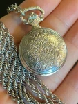 Vtg Silver Tone Floral Arnex 17 Jewels Incabloc France Pocket Watch Rope Chain. Fixed Price $139.30.
