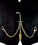Gold Plated Strong Pocket Watch Albert Double Chain With Ornate Leaf Fob.. Fixed Price $28.70.