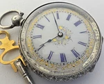 Antique 1880 Victorin Hand Painted & Highly Engraved Silver Pocket Watch,key Inc. Fixed Price $147.77.