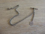 Good Antique Solid Sterling Silver Albert Pocket Watch Chain & Fob. Fixed Price $167.91.