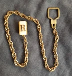 Vintage Art Deco Pocket Watch Chain Mother Of Pearl Monogram Clasp Goldtone 19". Fixed Price $34.99.