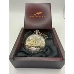 Native Usa Field Ranger Pocket Watch Semitruck Big Rig Silver Gold Tone Wood Box. Fixed Price $50.00.