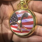 Running American Eagle Gold Pocket Watch With Chain Us Flag Quartz New Battery. Fixed Price $22.59.