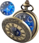 Tiong Pocket Watch Hollow Blue Star Design Roman Numerals Quartz With Bronze. Fixed Price $24.02.