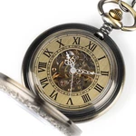 Vintage Automatic Mechanical Pocket Watch Roman Numerals Skeleton Dial W/ Chain. Fixed Price $17.98.