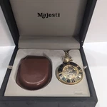 Vintage Majesti Black Pocket Watch Skeleton Quartz Gold Chain Roman Numerals New. Fixed Price $39.99.