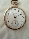 Waltham 17 Jewels Gold Filled Open Face Mechanical Pocket Watch Arabic Numerals. Fixed Price $250.00.