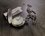 Hanslin Pocket Watch With Chain Silver Tone Art Nouveau Needs Battery. Fixed Price $15.00.