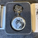Al Agnew Pocket Watch Wolf Silver Tone Works Perfect Battery - Opened. Fixed Price $20.00.