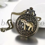 Vintage Bronze Elephant Patterned Quartz Pocket Watch Sweater Chain Necklace. Fixed Price $8.99.