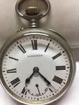 Vintage Longines Nickel Italian Railway Open Face Pocket Watch Cal 19.71. Fixed Price $850.00.