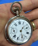 Antique Tissot Quantieme Cylindre Geneve Calendar Silver Pocket Watch Runs. Fixed Price $1680.00.