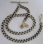 Antique Solid Silver Pocket Watch Albert Chain And Vintage Motorbike Fob. Fixed Price $167.91.
