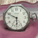 Art Deco 1916 Waltham 12S 17J Pocket Watch White Gold Filled Octagon Case Runs. Fixed Price $149.99.