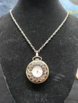 Vintage Lucerne Swiss Pendant Watch Black & Gold Ornate Bubble Dial On Chain Fob. Fixed Price $9.95.