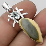 Imperial Jasper & Sky Blue Topaz 925 Sterling Silver Pendant Jewelry P-1046. Fixed Price $21.49.