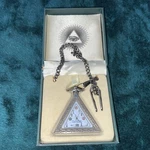 Masonic Triangle Master Mens Quartz Pocket Watch W/ Chain. Fixed Price $15.00.