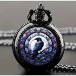 Floral Raven Crow Pocket Watch Necklace Vintage Style Pendant Chain Gothic. Fixed Price $9.00.