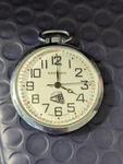 Eastman Swiss Made Silver Tone Pocket Watch Train Design Analog Arabic Numerals. Fixed Price $14.99.