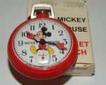 Bradley Times 1970'S Walt Disney Mickey Mouse Wind Up Red Pocket Watch With Box. Fixed Price $46.87.