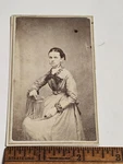 Antique Cdv Photo Young Woman C1860S Civil War Era Dress Seated Portrait. Fixed Price $19.99.