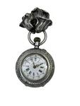 1911 Swiss Pocket Watch Silver Engraved W/flower Sterling Brooch. Fixed Price $200.00.