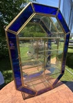Vintage Cobalt Blue Stained Glass Jewelry Display Case With Etched Floral Design. Fixed Price $70.00.