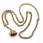 Antique Gold Filled Pocket Watch Chain Necklace 26 Pink Jeweled Fob Charm. Fixed Price $268.00.