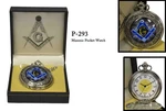 Masonic Pocket Watch Silver Tone Blue Dial Freemason G Square Compass Boxed. Fixed Price $19.99.