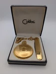 Colibri Gold Accessory Set Box Quartz Pocket Watch Two Blade Knife With Chain. Fixed Price $33.00.