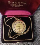 Vintage Bulova 10K Rolled Gold Plate Pocket Watch With Original Chain Handsome. Fixed Price $300.00.