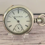 1897 Elgin Pocket Watch 18S Grade 96 Jewels Coin Silver Double Hinged Case. Fixed Price $660.00.