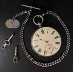 Sir John Bennett Sterling Silver Cheapside Pocket Watch W/ Og Chain + Key Works. Fixed Price $455.86.