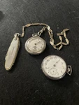 1918 Elgin Sterling Silver Antique Pocket Watch W/ Krementz Gf Chain & Knife. Fixed Price $162.00.