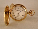Antique Hampden 15J 10K Gold Filled Hunter Case Fancy Dial Great Pocket Watch. Fixed Price $385.00.